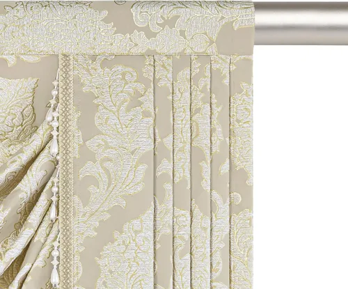 Miniatura 6 de Loom and Mill Cenefa de cascada de lujo de jacquard para sala de estar, elegantes cenefas de ventana con festones y cuentas damascadas, cortinas