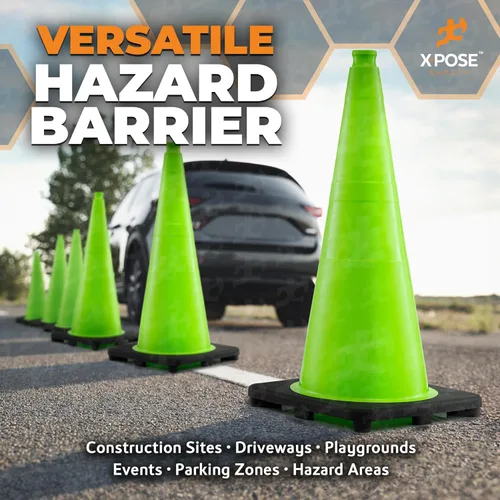 Miniatura 7 de Xpose Safety Cono de tráfico verde lima de 28 pulgadas, paquete de 4, cono de seguridad de PVC de alta calidad para estacionamiento, precaución
