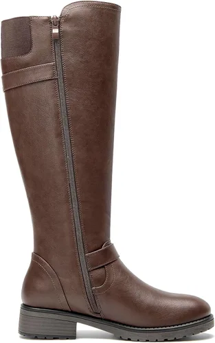 Miniatura 2 de SelenePair Botas altas hasta la rodilla para mujer, botas de tacón bajo y elásticas, punta redonda, con cremallera lateral, botas de invierno