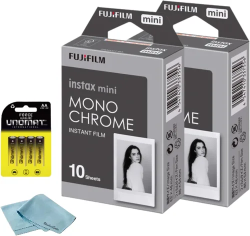 Miniatura 9 de FUJIFILM Película instantánea Instax Mini negra (20 disparos) + 4 pilas AA + paño de limpieza de microfibra BluebirdSales - Paquete de fotografía