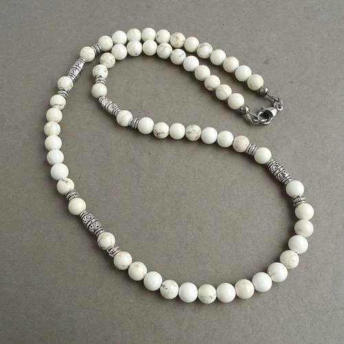 Miniatura 2 de Mami's Gem Studio Collar de cuentas para hombre, hecho a mano en Estados Unidos, piedras preciosas de 0.236 pulgadas y peltre estilo tribal