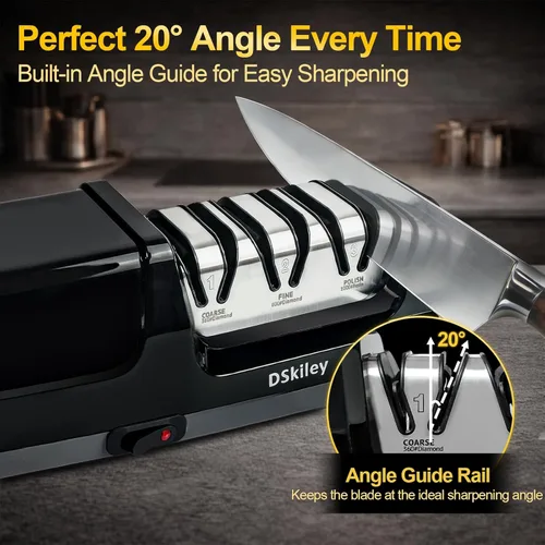 Miniatura 4 de Afilador de cuchillos eléctrico para cocina, sistema profesional de 3 etapas 100% diamante con ángulo de precisión de 20°, afilado rápido para Negro