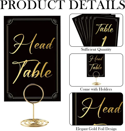 Miniatura 3 de 31 juegos de tarjetas de números de mesa con soportes, 1-30 elegantes tarjetas de asiento de mesa de color negro dorado, soporte de lugar de 2