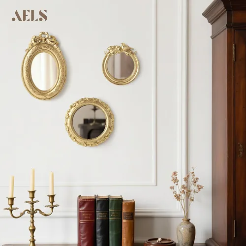 Miniatura 3 de AELS Paquete de 3 pequeños espejos dorados antiguos para decoración de pared, espejo para colgar en la pared, decoración del hogar de lujo, espejo