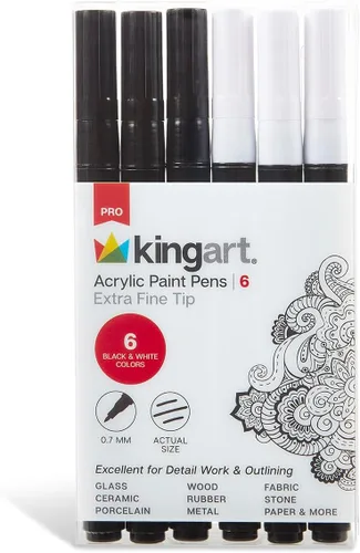 KINGART PRO - Bolígrafos de pintura extra fina, punta de 0.028 in, 6 marcadores de pintura acrílica, bajo olor y secado rápido para rocas, madera,