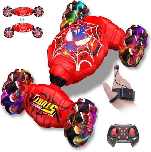 Nikuku - Auto a control remoto - 2.4GHz 4WD con detección de gestos, juguetes RC de acrobacias para niños y niñas de 6 a 12 años, autos RC de Rojo