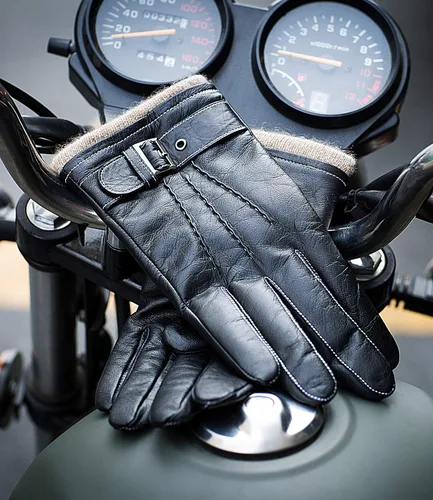 Miniatura 3 de YISEVEN Guantes de piel de cordero con forro de cachemira de invierno para hombre