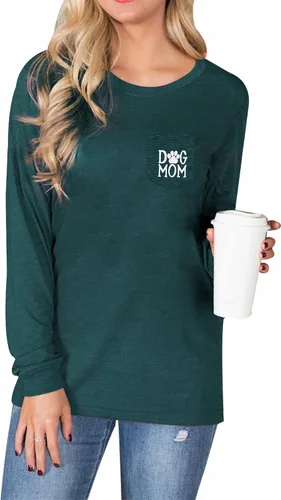 Miniatura 3 de Camiseta de manga larga para mujer, diseño de pata de perro, diseño de perro y mamá, con estampado de lindo amigo, con bolsillo de parche