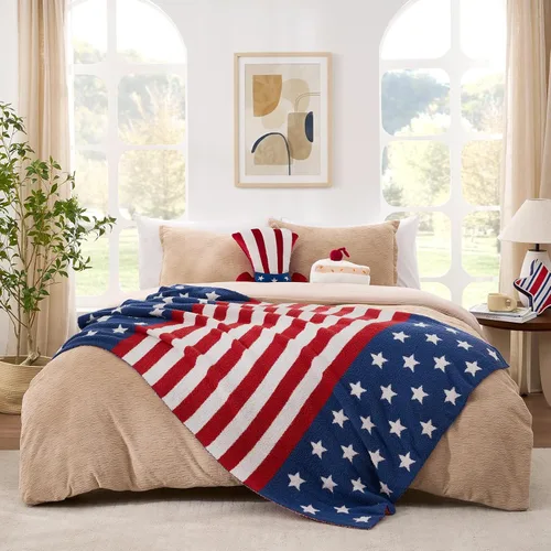 Snuggle Sac Manta patriótica de la bandera estadounidense para sofá, cama del 4 de julio, manta ultra suave y acogedora, 250 aniversario, veterano