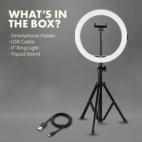 Miniatura 7 de Squatz - Anillo de luz para selfie de 11 pulgadas con soporte de trípode de 61 pulgadas, anillo de luz LED con soporte para teléfono, control USB