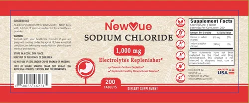 Miniatura 5 de Cloruro de sodio 1000 mg, 200 tabletas - Tabletas de sal, sin OMG, sin gluten