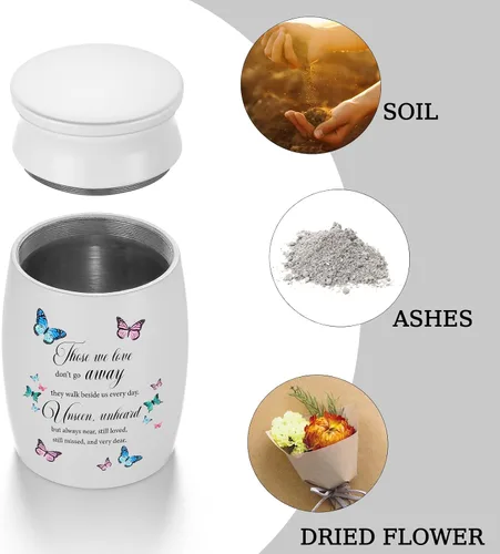 Miniatura 5 de Urnas pequeñas para cenizas humanas de 3 pulgadas, mini urna conmemorativa de aluminio, pequeña urna de recuerdo, mariposa, mini cremación, urna