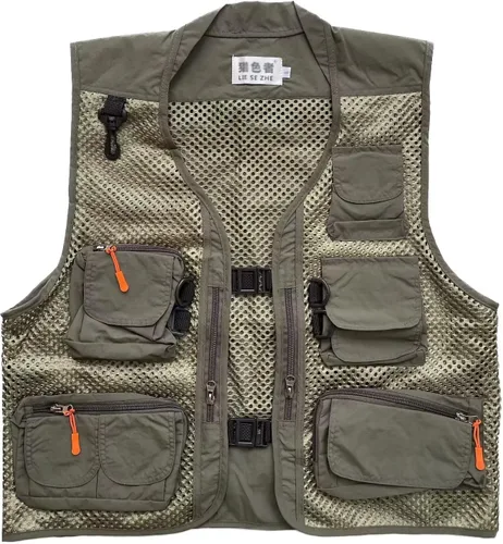Miniatura 9 de Chaleco de malla transpirable con múltiples bolsillos para hombre, viajeros al aire libre, pesca con mosca, fotografía Negro