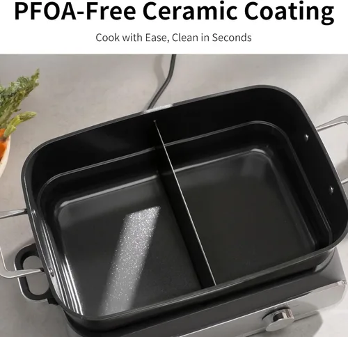Miniatura 8 de Olla de cocción lenta de 10 cuartos (2 x 5 cuartos de galón) revestimiento de cerámica sin PFOA Temperatura ajustable apta para horno a 450 °F