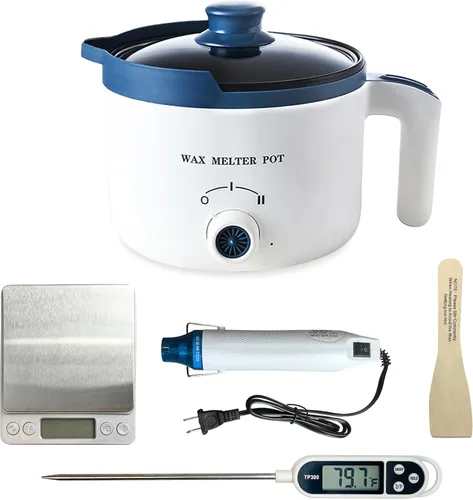 Kit de olla de fusión de cera con derretidor de cera eléctrico, kit de suministros de fabricación de velas profesional con escala digital (sin