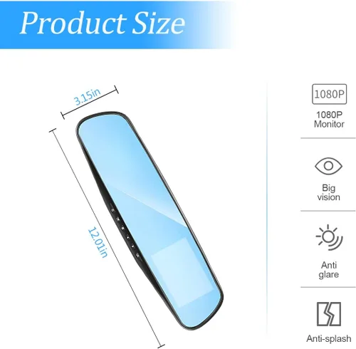 Miniatura 2 de Cámara de salpicadero para autos, espejo retrovisor de seguridad, cámara de 4,3 pulgadas Full HD 1080P, espejo retrovisor inteligente para autos