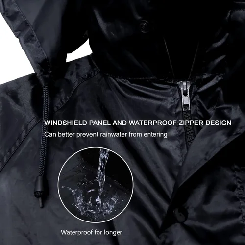 Miniatura 4 de Traje de lluvia para hombre, ligero, impermeable, protector impermeable (chaquetas y pantalones), ropa de trabajo para la lluvia Negro