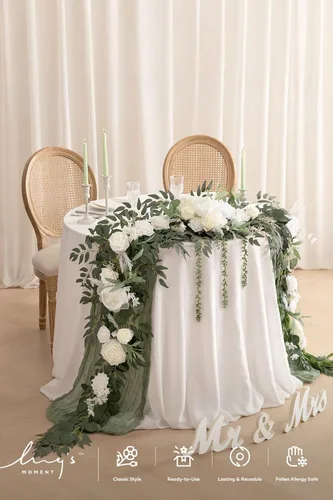 Miniatura 4 de Ling's moment Guirnalda de Flores de Primavera de 9 Pies para Decoraciones de Fondo - Flores de Arco de Boda, Eucalipto y Rosa, Guirnalda Floral