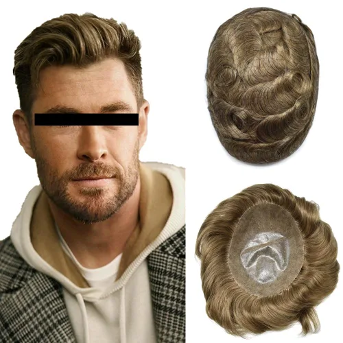 Miniatura 65 de Toupee - Sistema de reemplazo de cabello de polietileno completo para hombre, cabello humano europeo para hombre, tupé de 0.004 in, piel duradera