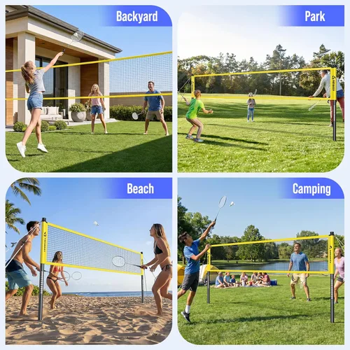 Miniatura 7 de Badminton Set for Backyard, Outdoor Badminton Net with Anti-Sag Design, 4 Professional Badminton Rackets, 4 Shuttlecocks and Carry Bag for Lawn or