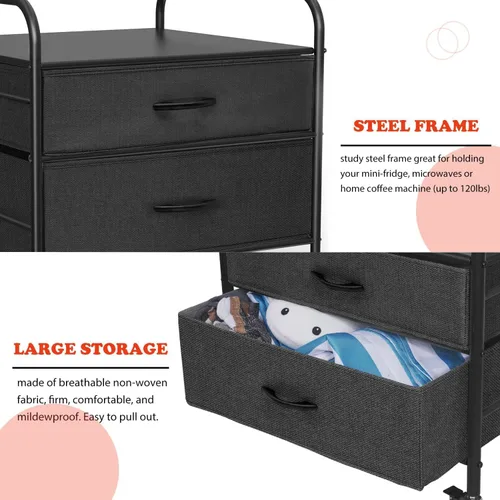 Miniatura 7 de EazeHome Mini soporte para refrigerador con almacenamiento, mini soporte para refrigerador, carrito de refrigerador de 2 cajones, unidad Negro