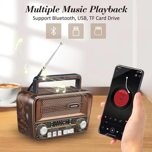 Miniatura 5 de Gelielim Radio portátil AM FM y reproductor de casete de CD Boombox Combo, radio portátil AM/FM para el hogar, sonido estéreo, grabación de cinta