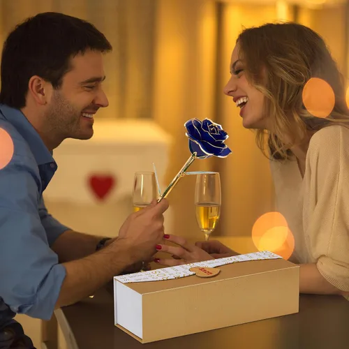 Miniatura 6 de Mikasol Rosa Real Bañada en Oro de 24K Preservada para Siempre, 1 Paquete de Decoración de Flor Infinita Sumergida a Mano Regalo Romántico para Azul
