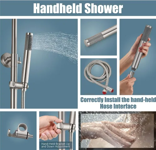 Miniatura 5 de Aolemi Grifo de ducha exterior SUS304 Conjunto combinado de accesorios de ducha de acero inoxidable, Kit de cabezal de ducha de lluvia de 8