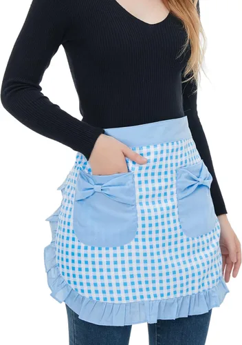 Miniatura 5 de Love Potato Delantal de cintura con bolsillos, delantales de cocina restaurante de moda para niñas y mujeres Cuadros Negros