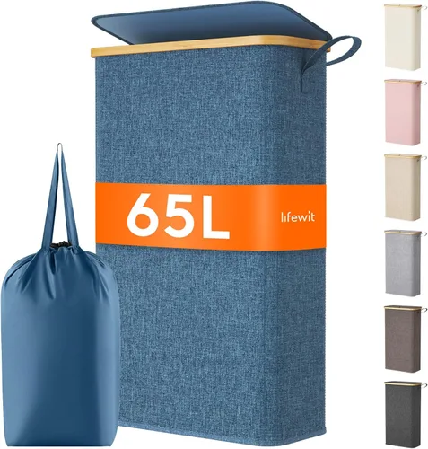 Miniatura 16 de Lifewit Cesto de Ropa Sucia Doble de 120L con Tapa, Cesto Grande Dual para Ropa Sucia con Bolsas Removibles, 2 Secciones Cestos Estéticos para Ropa