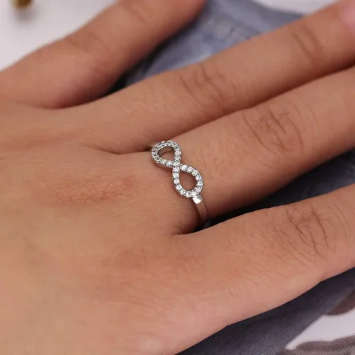 Miniatura 74 de Narica Anillo de 21 piedras chapadas en plata, apilables, corte redondo, zafiro azul, circonita cúbica, relleno de circonita cúbica, halo