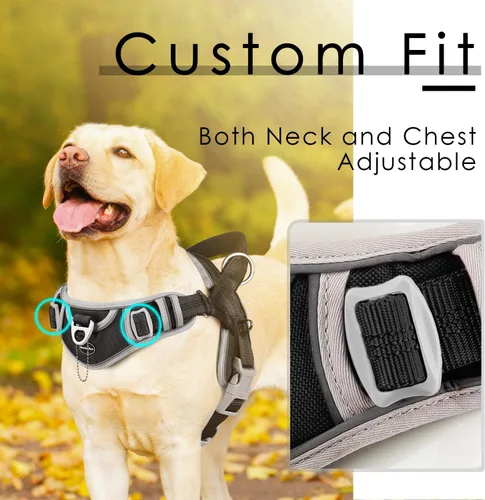 Miniatura 3 de ADVENTUREMORE Arnés para perro mediano - sin tirones, chaleco reflectante ajustable con asa de clip frontal para entrenamiento y caminata - Negro