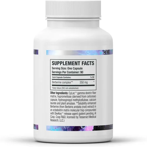 Miniatura 8 de Tesseract Medical Research BerberActiv-QR Berberine Suplemento de apoyo inmunológico, apoya la salud del hígado, hipoalergénico, 350 mg, 90 cápsulas