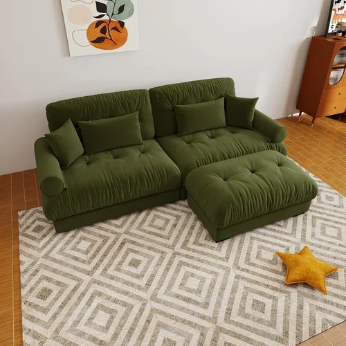 Miniatura 59 de Sofá modular de gran tamaño de 94 pulgadas, sofás seccionales grandes de color beige y blanco para sala de estar, juego de sofá de terciopelo, sofás