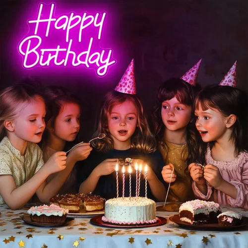 Miniatura 2 de Letreros de neón de feliz cumpleaños para decoración de fiesta, luz de neón de cumpleaños LED regulable para decoración de pared, letreros de neón