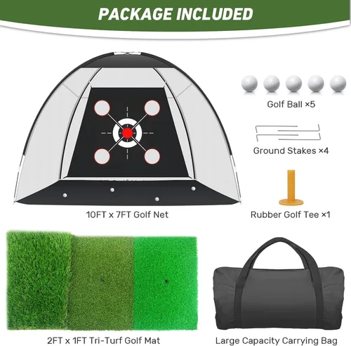 Miniatura 9 de Golf Net with Practice Mat,Golf Hitting Aid Nets 10x7FT for Backyard Driving Chipping Training Swing with Target Mat Balls for Outdoor Indoor，Gifts