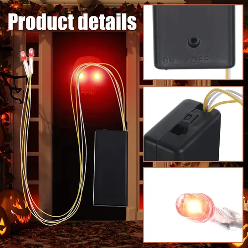 Miniatura 3 de 4 piezas de ojos con luz LED brillante de Halloween para máscara de cosplay, ojos láser con caja de batería, batería no incluida (luz roja)