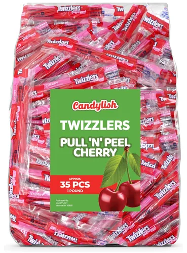 Twizzlers Pull 'n' Peel - Paquete a granel de cereza, 1 libra (aproximadamente 35 piezas) - Divertido y delicioso caramelo de regaliz con sabor a