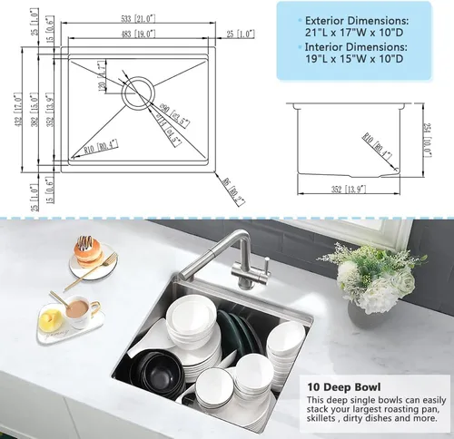 Miniatura 5 de Fregadero de Barra Negro de 10 Pulgadas Bajo Encimera-VASOYO 10x18 Fregadero de Barra Húmeda Bajo Encimera Pequeños Fregaderos de Cocina para RV