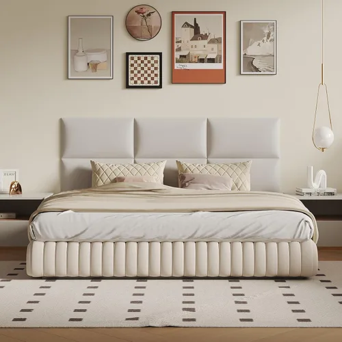 Miniatura 22 de Cabecero de palo color beige - Juego de 6 paneles montados en la pared para camas tamaño Queen, 61 x 30 cm, cabecero decorativo de fácil instalación