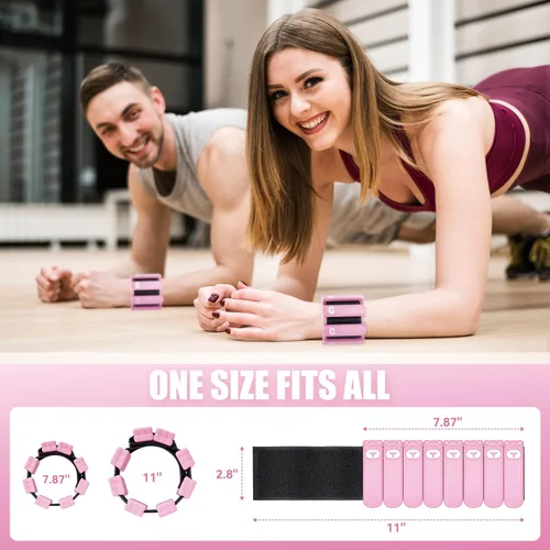 Miniatura 4 de Juego de 2 pesas para muñeca y tobillo (1 libra cada una), pulseras ajustables de silicona con peso para mujeres y hombres, pesas para brazos y Rosa