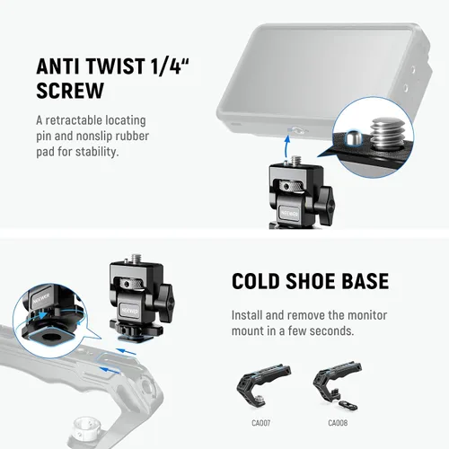 Miniatura 6 de NEEWER Soporte para monitor de cámara con zapata fría, tornillo antitorsión de 1/4 pulgadas para monitor de campo de 5 y 7 pulgadas, compatible
