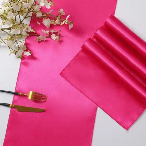 Miniatura 5 de Horbaunal Paquete de 6 caminos de satén de 12 x 72 pulgadas, brillantes y sedosos de satén para cumpleaños, bodas, fiestas, banquetes, color rosa