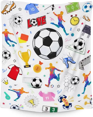 Miniatura 25 de Manta de fútbol para niños y niñas, tamaño regazo de 30 x 40 pulgadas, manta suave y acogedora, regalo para equipo de fútbol, manta deportiva azul