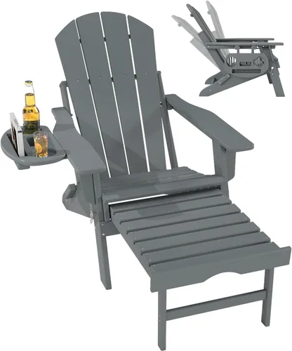 Miniatura 11 de FOOWIN Silla Adirondack plegable ajustable con otomana retráctil, silla Adirondack de polietileno de alta densidad con bandejas 4 en 1, resistente a