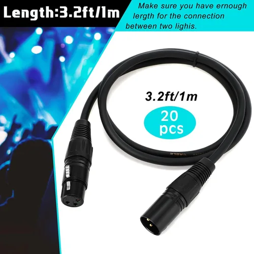 Miniatura 4 de Xuhal 20 cables de señal DMX flexibles de 3.2 pies de 3 pines, cables de señal DMX de 3.3 ft con conectores de metal, conexión XLR macho a hembra