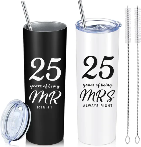 Miniatura 10 de Cunhill Juego de 2 vasos de viaje de 20 onzas con texto en inglés "Mr. Right Mrs. Always Right" para boda, compromiso, aniversario, taza de viaje