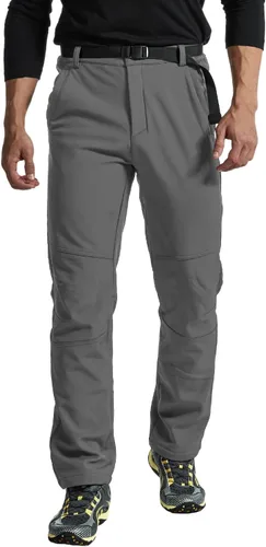 Miniatura 6 de TBMPOY - Pantalones de esquí de nieve impermeables con forro polar para hombre, para senderismo, montaña, revestimiento suave con cinturón