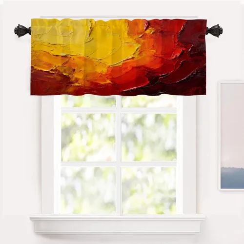 Miniatura 101 de Shrahala Beige and Orange Abstract Art Brushstrokes Blackout Curtain Tiers, Abstract Oil Paint Kitchen Valance Light Blocking Tier Drapes with Rod