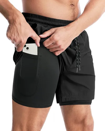 Aolesy Pantalones cortos de correr 2 en 1 para hombre, pantalones cortos deportivos de entrenamiento para hombre, de secado rápido, ligeros, con